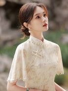 Beth and Brian qipao-DAF Hazel's Mid-Length Floral Cheongsam with Beaded Trim
