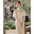 Beth and Brian qipao-DAF Hazel's Mid-Length Floral Cheongsam with Beaded Trim