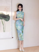 Beth and Brian Qipao-MYJ Chloe's Sleeveless Midi Cheongsam with Impressionist Floral Print