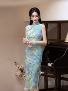 Beth and Brian Qipao-MYJ Chloe's Sleeveless Midi Cheongsam with Impressionist Floral Print