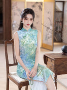 Beth and Brian Qipao-MYJ Chloe's Sleeveless Midi Cheongsam with Impressionist Floral Print
