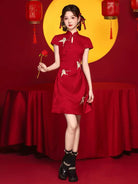 Beth and Brian Qipao-HYS Lily's Butterfly Embroidery Red Short Cheongsam Dress