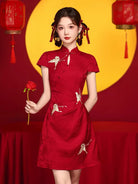 Beth and Brian Qipao-HYS Lily's Butterfly Embroidery Red Short Cheongsam Dress