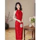 Beth and Brian qipao-XQ Mia's Halter Red Midi Cheongsam Dress