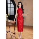 Beth and Brian qipao-XQ Mia's Halter Red Midi Cheongsam Dress