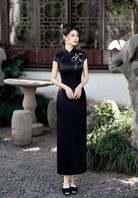 Beth and Brian Qipao-FS Iris's Long Plus Size Cheongsam with Golden Bamboo Embroidery