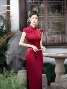 Beth and Brian Qipao-FS Iris's Long Plus Size Cheongsam with Golden Bamboo Embroidery