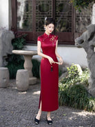 Beth and Brian Qipao-FS Iris's Long Plus Size Cheongsam with Golden Bamboo Embroidery