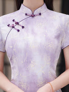 Beth and Brian Qipao-YG Mia Cotton Linen Fabric Floral Mid-Length Cheongsam