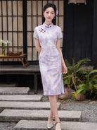 Beth and Brian Qipao-YG Mia Cotton Linen Fabric Floral Mid-Length Cheongsam