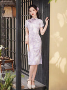 Beth and Brian Qipao-YG Mia Cotton Linen Fabric Floral Mid-Length Cheongsam