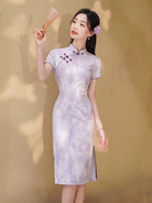 Beth and Brian Qipao-YG Mia Cotton Linen Fabric Floral Mid-Length Cheongsam