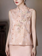 Beth and Brian Qipao-MY Anna Floral Embroidery Satin Cheongsam Vest & Slip Dress Two-Piece Set