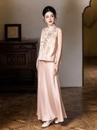 Beth and Brian Qipao-MY Anna Floral Embroidery Satin Cheongsam Vest & Slip Dress Two-Piece Set