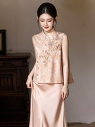 Beth and Brian Qipao-MY Anna Floral Embroidery Satin Cheongsam Vest & Slip Dress Two-Piece Set