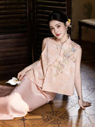 Beth and Brian Qipao-MY Anna Floral Embroidery Satin Cheongsam Vest & Slip Dress Two-Piece Set