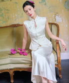 Beth and Brian Qipao-EC Floral embroiled satin Sleeveless Cheongsam Set