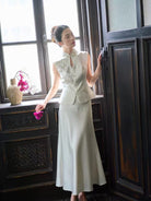 Beth and Brian Qipao-EC Floral embroiled satin Sleeveless Cheongsam Set