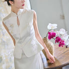 Beth and Brian Qipao-EC Floral embroiled satin Sleeveless Cheongsam Set