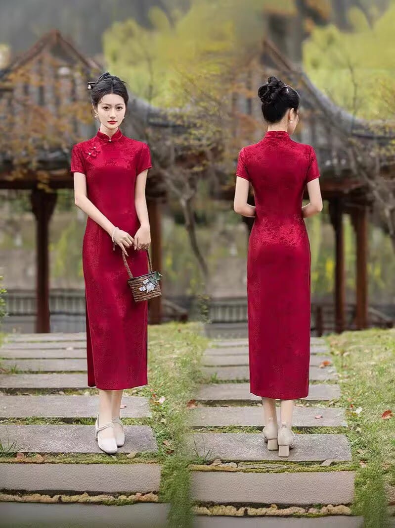 Beth and Brian Qipao-FS Plus Size Floral Midi Cheongsam Dress