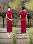 Beth and Brian Qipao-FS Plus Size Floral Midi Cheongsam Dress