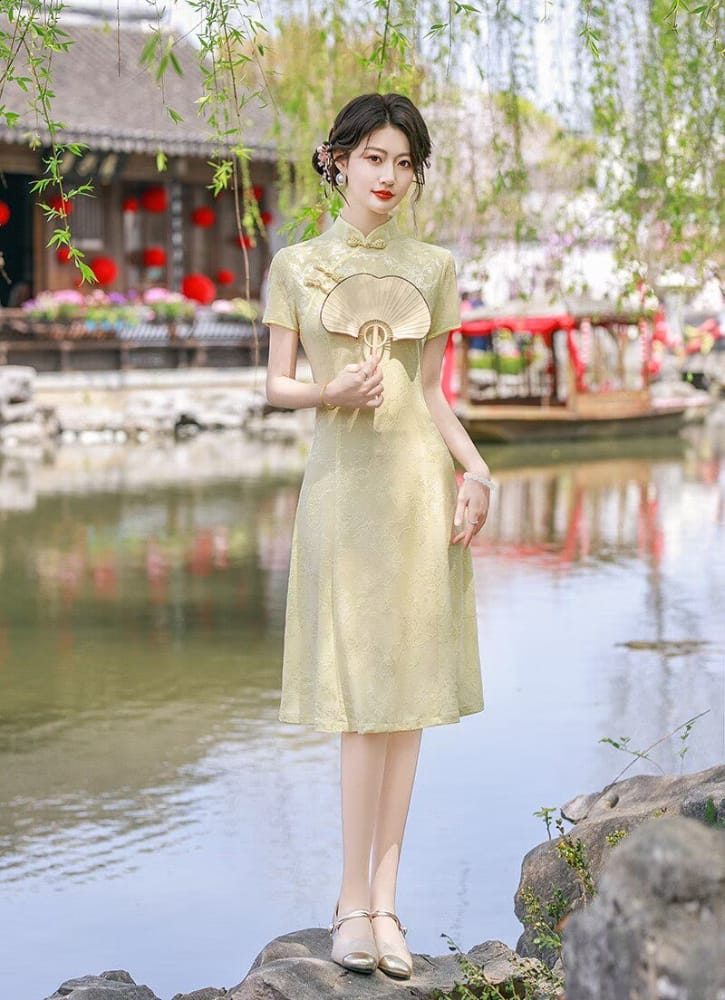 Beth and Brian Qipao-FS Plus Size Jacquard Midi A-line Cheongsam Dress