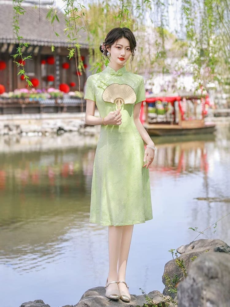 Beth and Brian Qipao-FS Plus Size Jacquard Midi A-line Cheongsam Dress