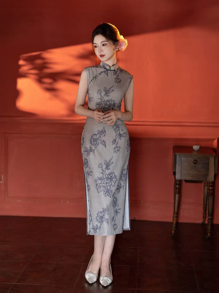 Beth and Brian Qipao-YG Anna's Sleeveless Vintage Floral Midi Cheongsam