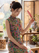 Beth and Brian Qipao-YG Sophia's Sleeveless Colorful Abstract Print Cheongsam