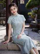 Beth and Brian Qipao-YG Chloe's Floral Ramie Fabric Mid-Length Cheongsam