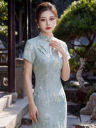 Beth and Brian Qipao-YG Chloe's Floral Ramie Fabric Mid-Length Cheongsam