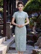 Beth and Brian Qipao-YG Chloe's Floral Ramie Fabric Mid-Length Cheongsam