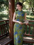 Beth and Brian Qipao-YG Sleeveless, mesh fabric, green midi Cheongsam