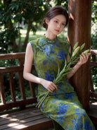 Beth and Brian Qipao-YG Sleeveless, mesh fabric, green midi Cheongsam