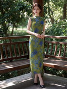 Beth and Brian Qipao-YG Sleeveless, mesh fabric, green midi Cheongsam