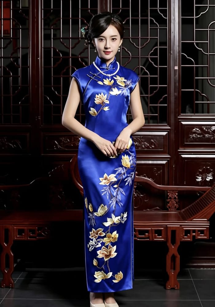 Beth and Brian Qipao-JSHY Luxury Hand-embroidery, 30 mome mulberry silk, high-end long Qipao
