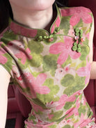 Beth and Brian Qipao-LSB Ivy Rabbit & Pink Floral Sleeveless Cheongsam