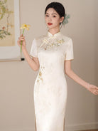 Beth and Brian Qipao-LSB Luna Floral & Butterfly Embroidery Midi Cheongsam