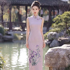 Beth and Brian Qipao-WS Evelyn Butterfly & Iris Embroidery Sleeveless Cheongsam