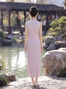 Beth and Brian Qipao-WS Evelyn Butterfly & Iris Embroidery Sleeveless Cheongsam