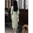 Beth and Brian Qipao-WS Luna Watercolor Floral Jacquard Satin Midi Cheongsam With Three-Quarter Sleeves