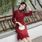 Beth and Brian Qipao-SMQ Clara Bamboo Floral Knitting Jacquard Midi Cheongsam