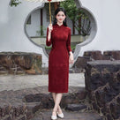 Beth and Brian Qipao-SMQ Clara Bamboo Floral Knitting Jacquard Midi Cheongsam