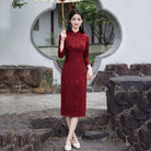 Beth and Brian Qipao-SMQ Clara Bamboo Floral Knitting Jacquard Midi Cheongsam