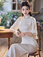 Beth and Brian Qipao-LSB Hazel Subtle Floral Jacquard Midi Cheongsam