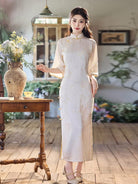 Beth and Brian Qipao-LSB Hazel Subtle Floral Jacquard Midi Cheongsam