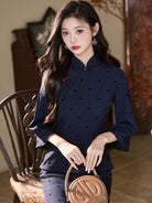 Beth and Brian Qipao-LSB Mia Small Bow Flocking Cheongsam With Three-Quarter Sleeves
