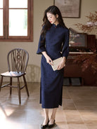 Beth and Brian Qipao-LSB Mia Small Bow Flocking Cheongsam With Three-Quarter Sleeves