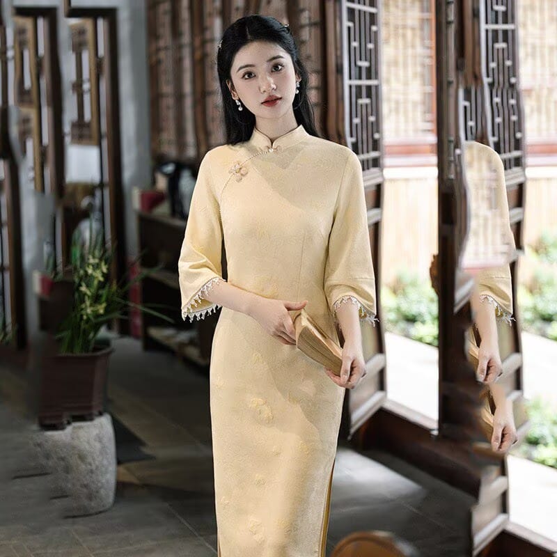 Beth and Brian Qipao-SMQ Sophia Butterfly Jacquard Suede Midi Cheongsam