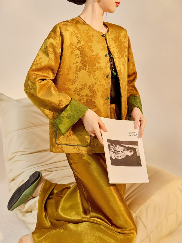 Beth and Brian Qipao-JZ Olivia Reversible Floral Jacquard Cheongsam Blouse